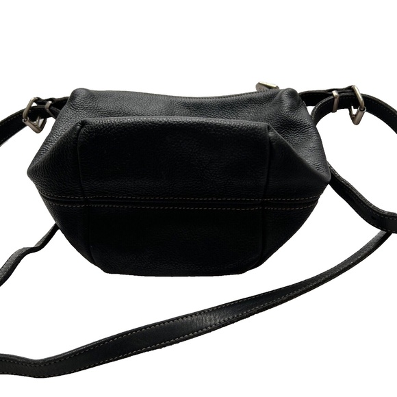 ROOTS Small Crossbody Bag Leather Dark Blue Pebbled Zip Closure - Picture 6 of 7